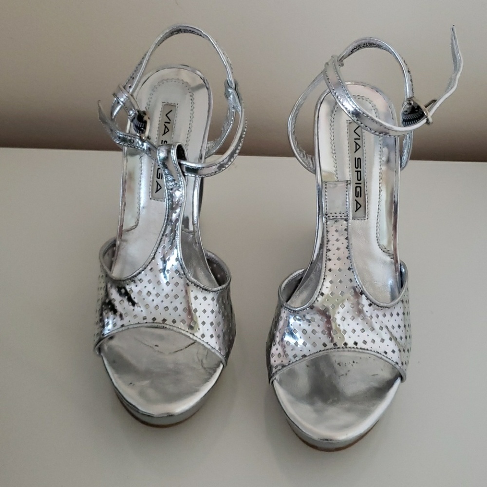 Via spiga v-dinny accaio metalic wedges